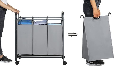 KOSZ NA PRANIE POJEMNIK ORGANIZER SZARY 3 x 44 L