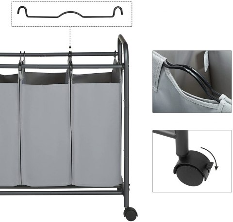 KOSZ NA PRANIE POJEMNIK ORGANIZER SZARY 3 x 44 L