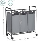 KOSZ NA PRANIE POJEMNIK ORGANIZER SZARY 3 x 44 L