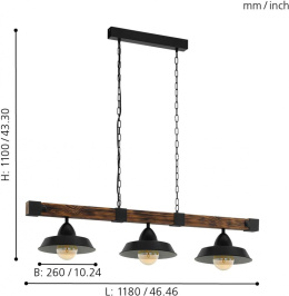 Eglo Oldbury 49685 Lampa Wisząca Listwa Czarna