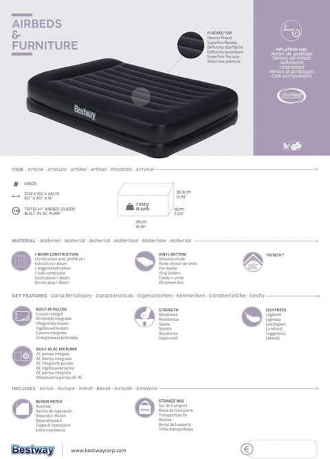 Materac dwuosobowy Bestway 203 x 152 x 46 cm