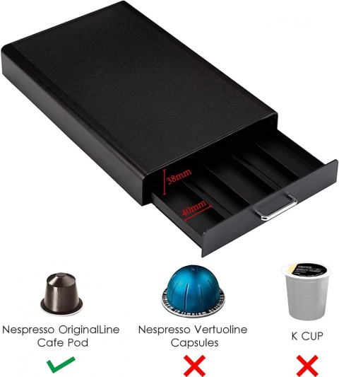 Amazon Basics Szuflada na 50 Kapsułek Nespresso Original Czarna