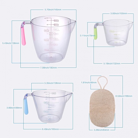 JIZZU 3 x miarka kuchenna kubki 250ml/500ml/1000ml