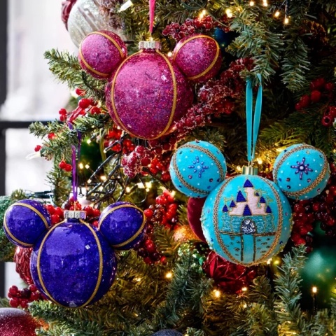 Bombka Disney Mickey Mouse fioletowa brokatowa szklana 16 cm