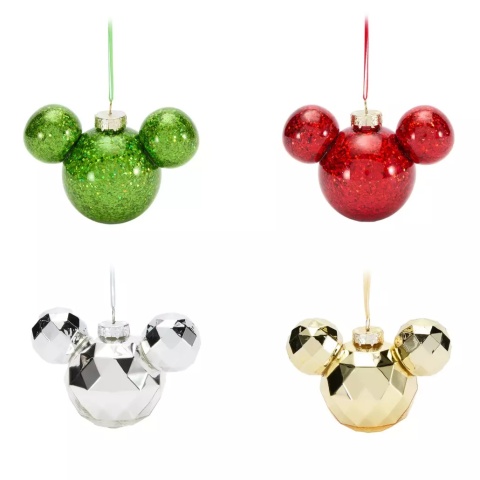 Zestaw 4 bombek Disney Mickey Mouse szklane czerwone zielone złote srebrne