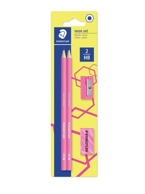 STAEDTLER WOPEX Neon zestaw 2 ołówki HB gumka temperówka różowy