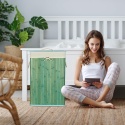 Relaxdays Kosz na Pranie Bambusowy XL 83 l z Pokrywką Niebieski