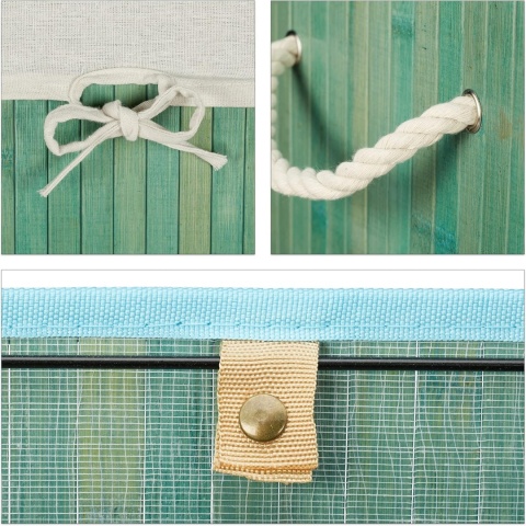 Relaxdays Kosz na Pranie Bambusowy XL 83 l z Pokrywką Niebieski